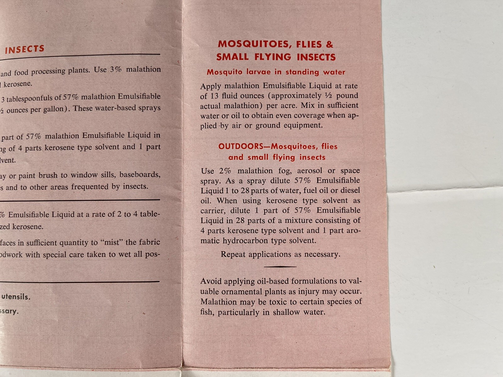 Malathion Insecticides Growers Guide booklet VTG Full 17×13″ Spray & Dust Chart