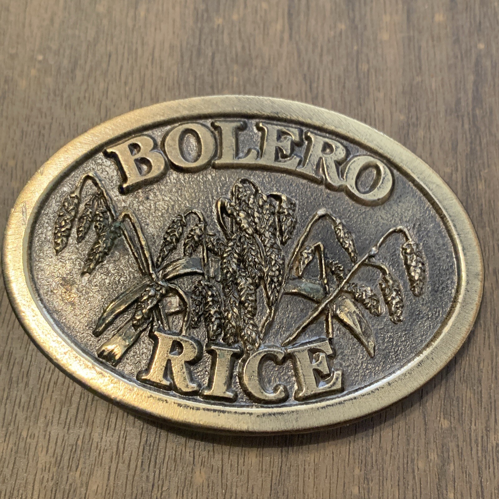 Vtg CHEVRON CHEMICAL Co. ORTHOBOLERO RICE BELT BUCKLE FARM Agriculture USA