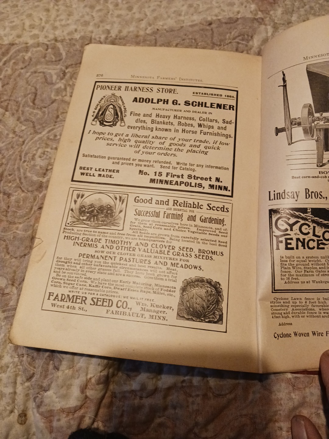 1904 Minnesota Farmers Institute Annual No. 17 Ag Education Listing And Ads