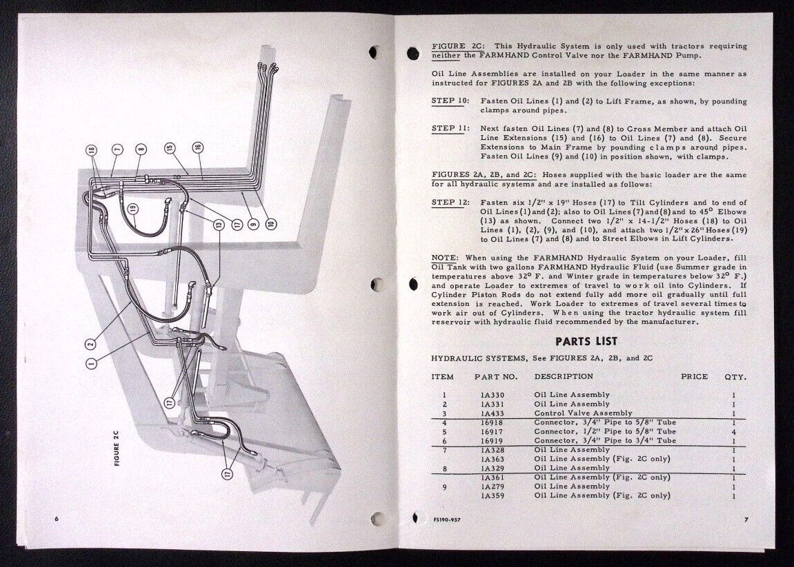 1959 Farmhand F12-B Loader Parts and Assembly Instructions Booklet
