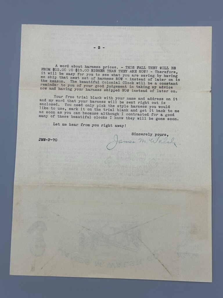 1928 James Walsh HORSE HARNESS Collars FARM Advertising MILWAUKEE Wisconsin