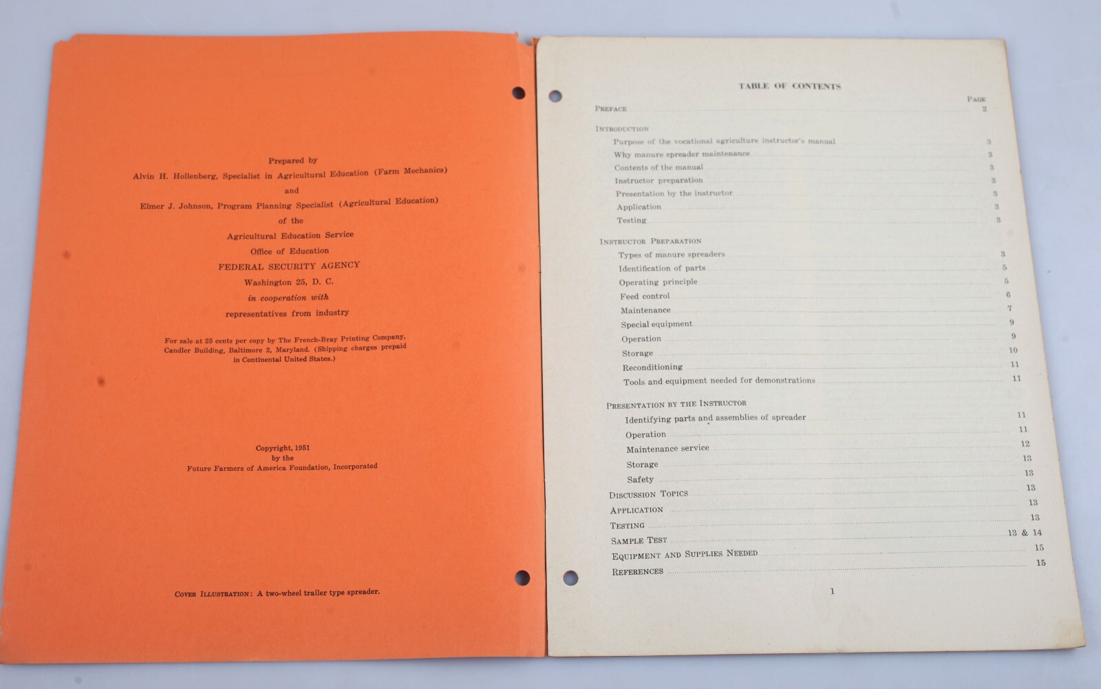 Vintage 1951 Manure Spreaders Operating Manual Future Farmers of America FFA