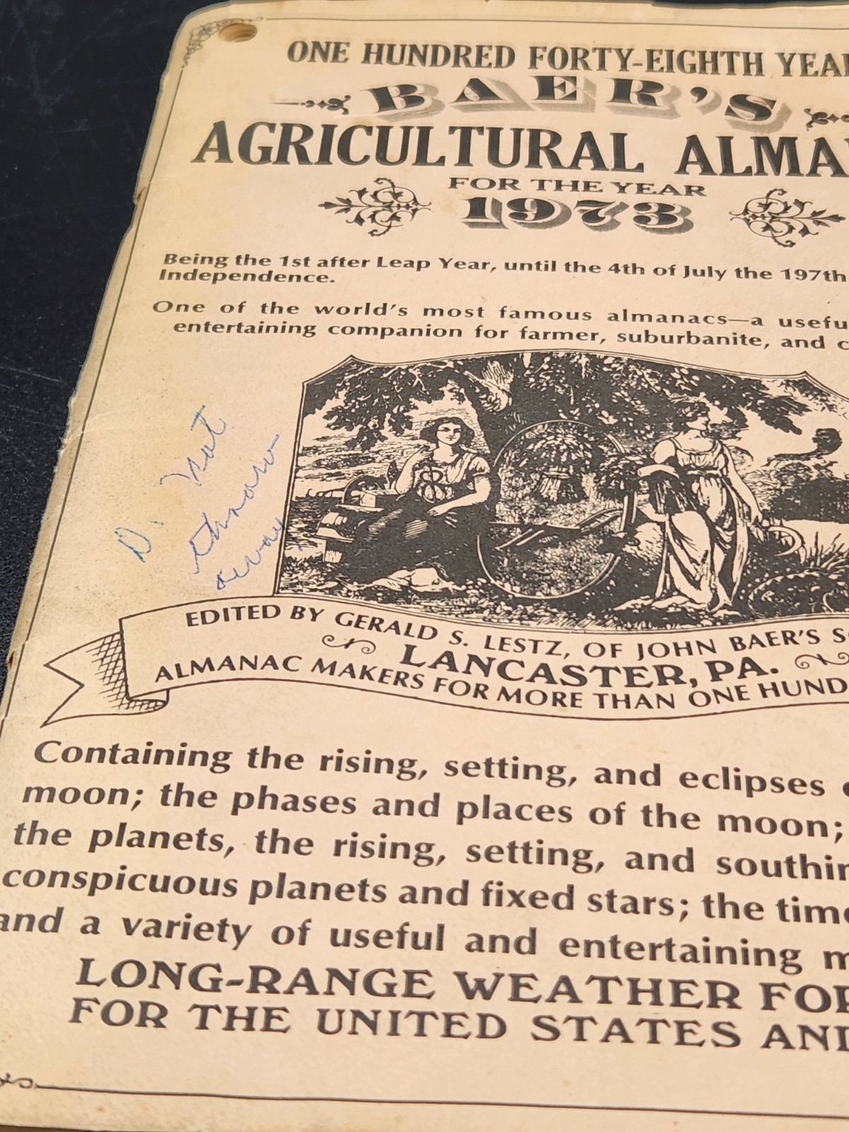 Baer’s Agricultural Almanac 1973 Lancaster Lestz