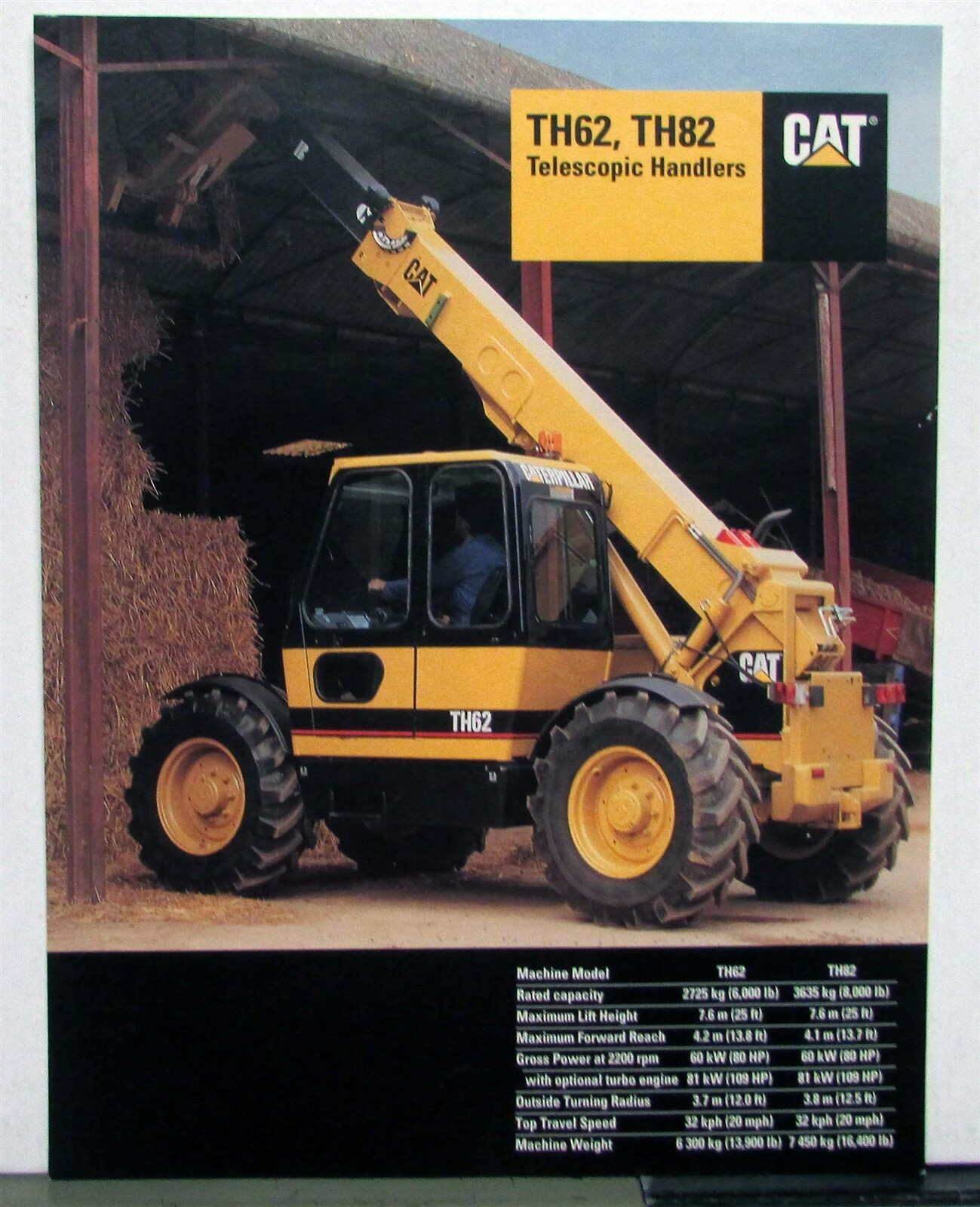 1996 Caterpillar TH62 TH82 Telescopic Handlers Specs Construction Sales Brochure