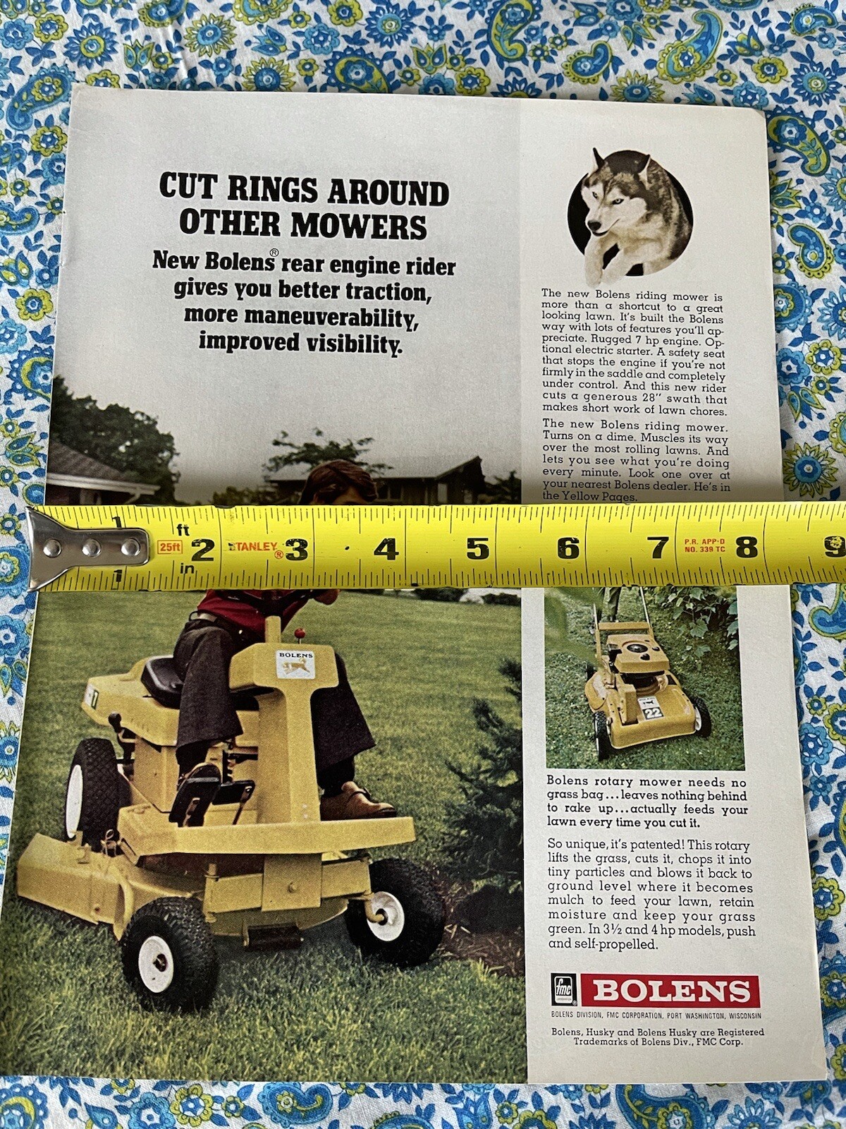 Vintage 1972 Bolens Rear Engine Riding Mower Print Ad Garden Tractor