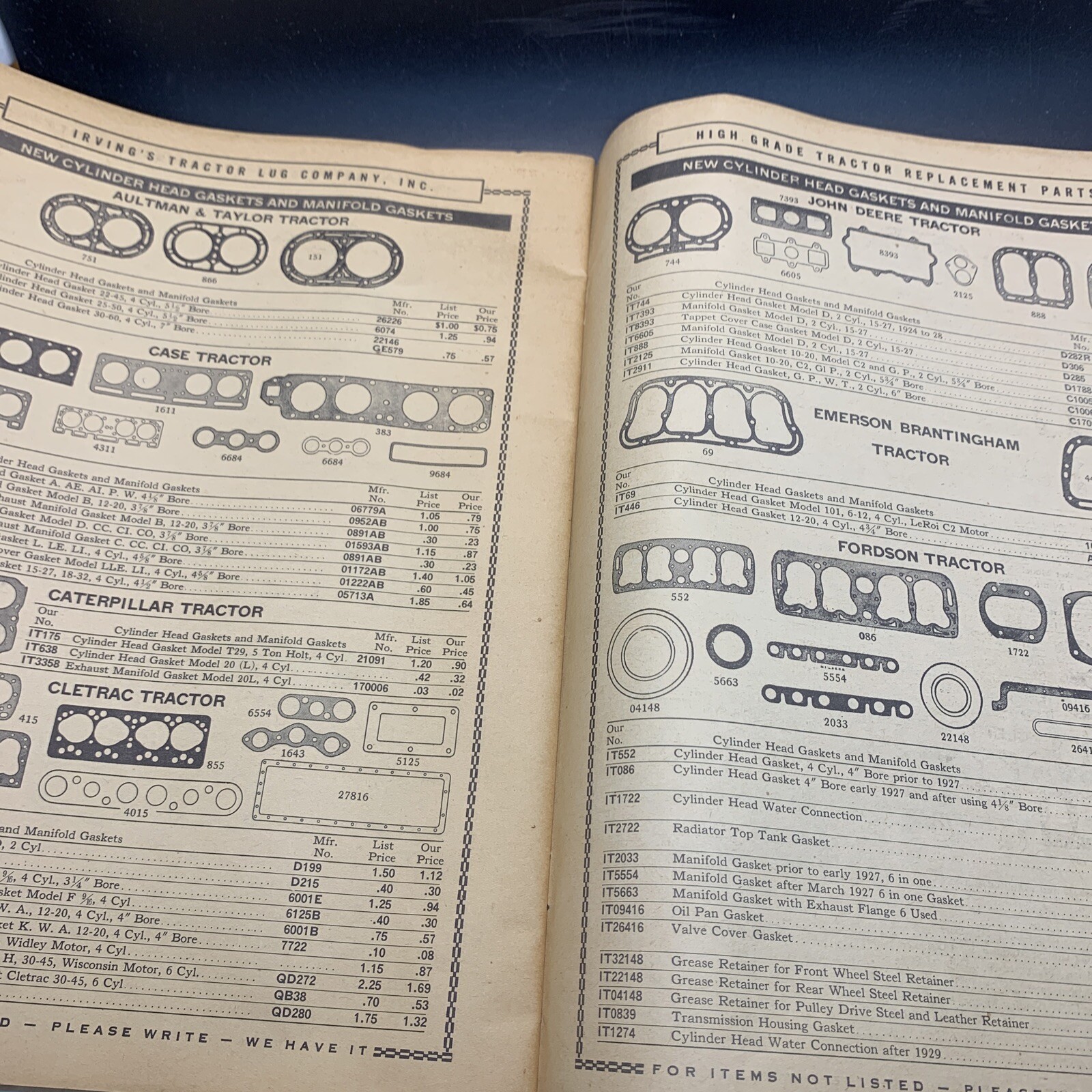 VINTAGE 1937 TRACTOR PARTS CATALOG IRVING’S TRACTORS LUG CO., GALESBURG IL Deere