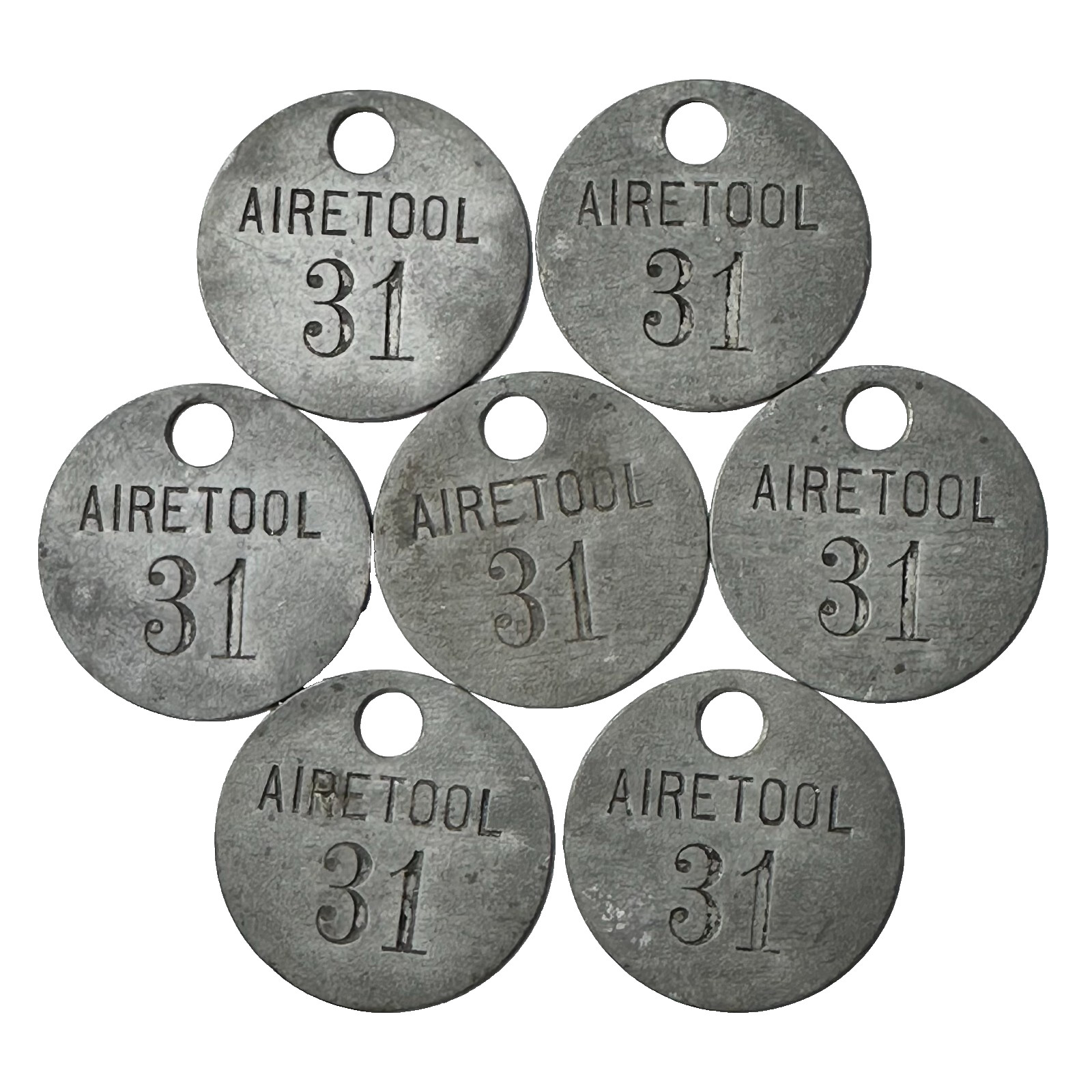 Airetool Metal ID Tag Tool Check Tag Vintage Metal 1.25″ Tag LOT OF 7