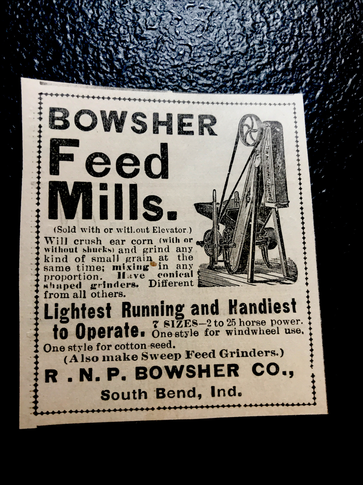 1900 Bowsher Feed Mills Farm Advertising – South Bend – Indiana
