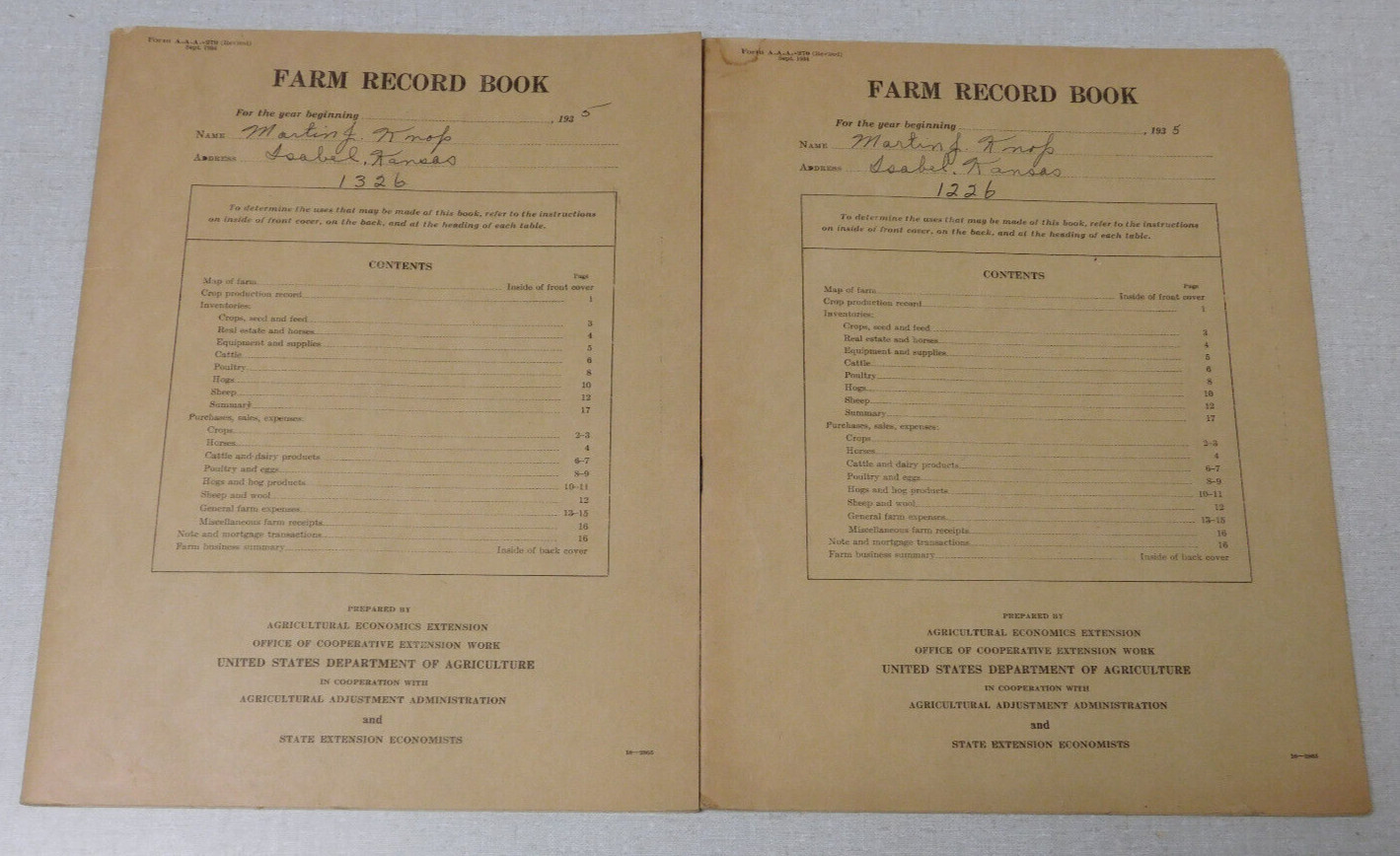 2 Farm Record books Kansas 1935