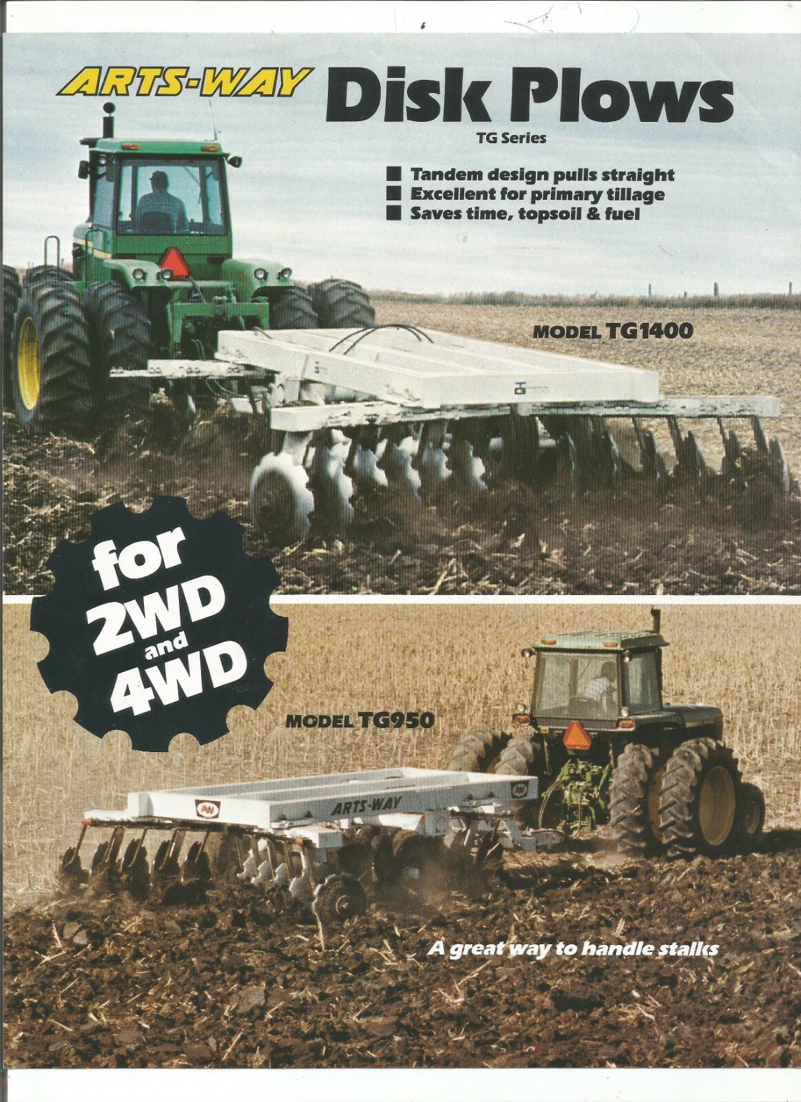 Original Arts-Way TG Series TG950 TG1400 TG1600 Disk Plows Sales Brochure # 984