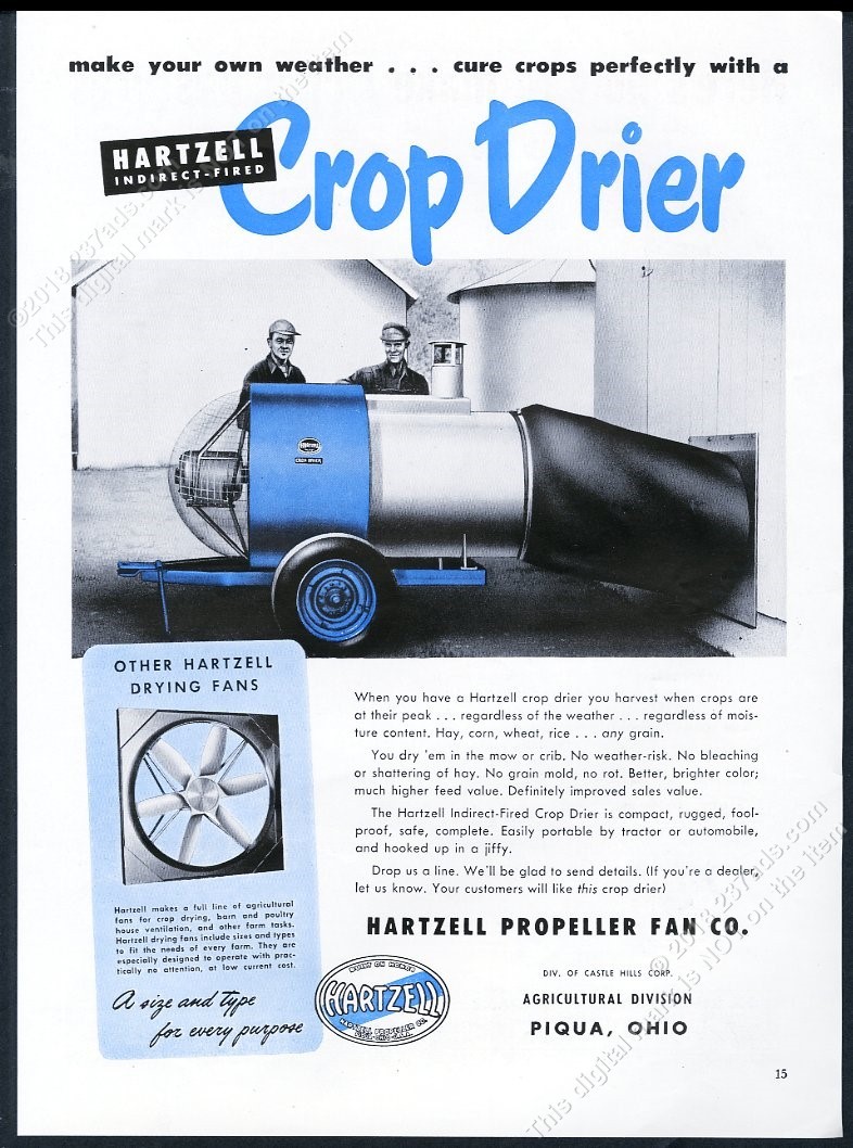 1952 Hartzell farm crop drier photo vintage print ad