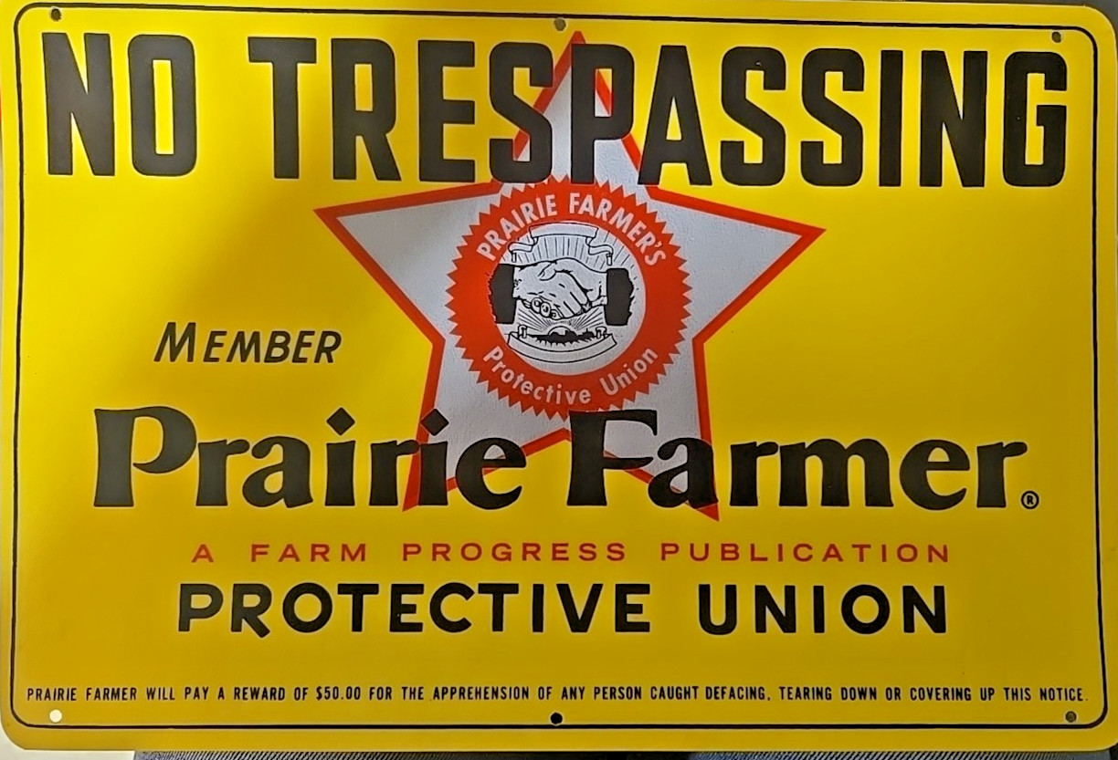 Vtg Prairie Farmer Protective Union No Traspassing Sign Plastic 22×8 Preowned