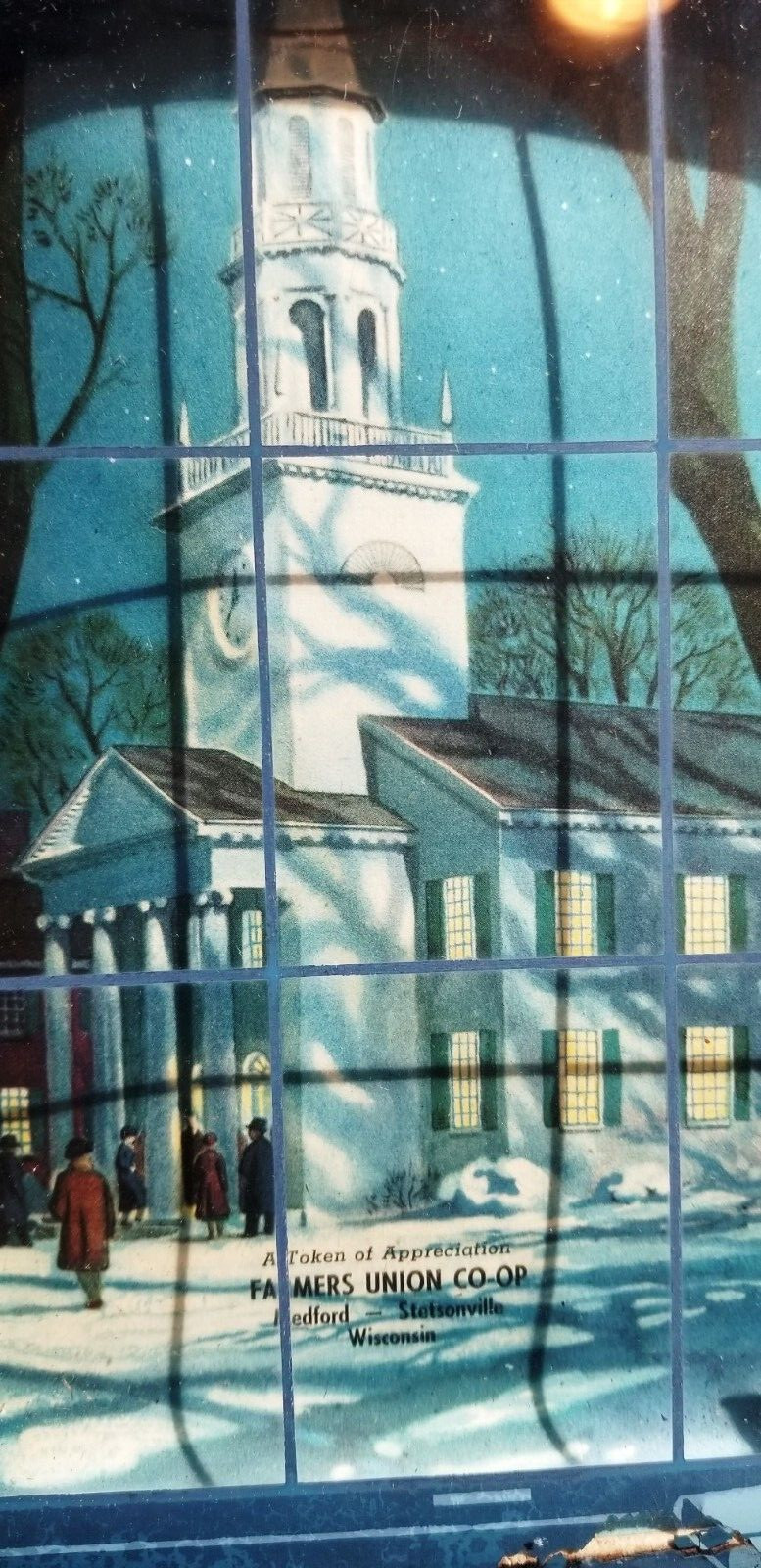 Vintage 1940s Advertising Farm Agriculture Glass Shadowbox Winter Church