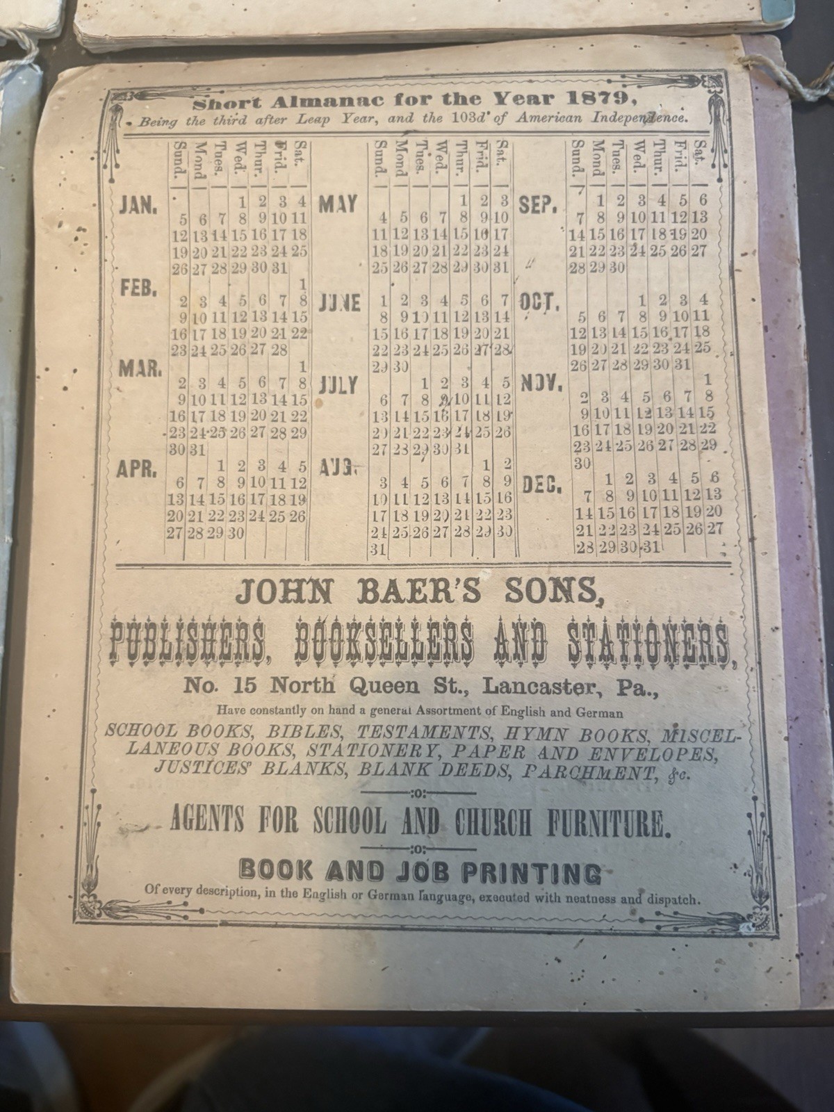 Lot Of 4 John Baer’s Agricultural Almanac Lancaster, PA Antique! 1876-1879