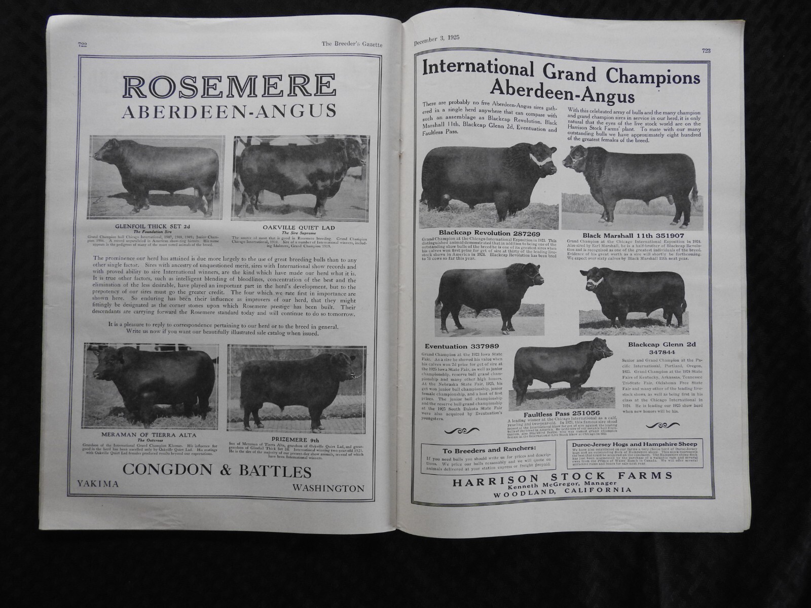 1925 Breeder’s Gazette Magazine – cattle rancher farmer horse show VERY GOOD