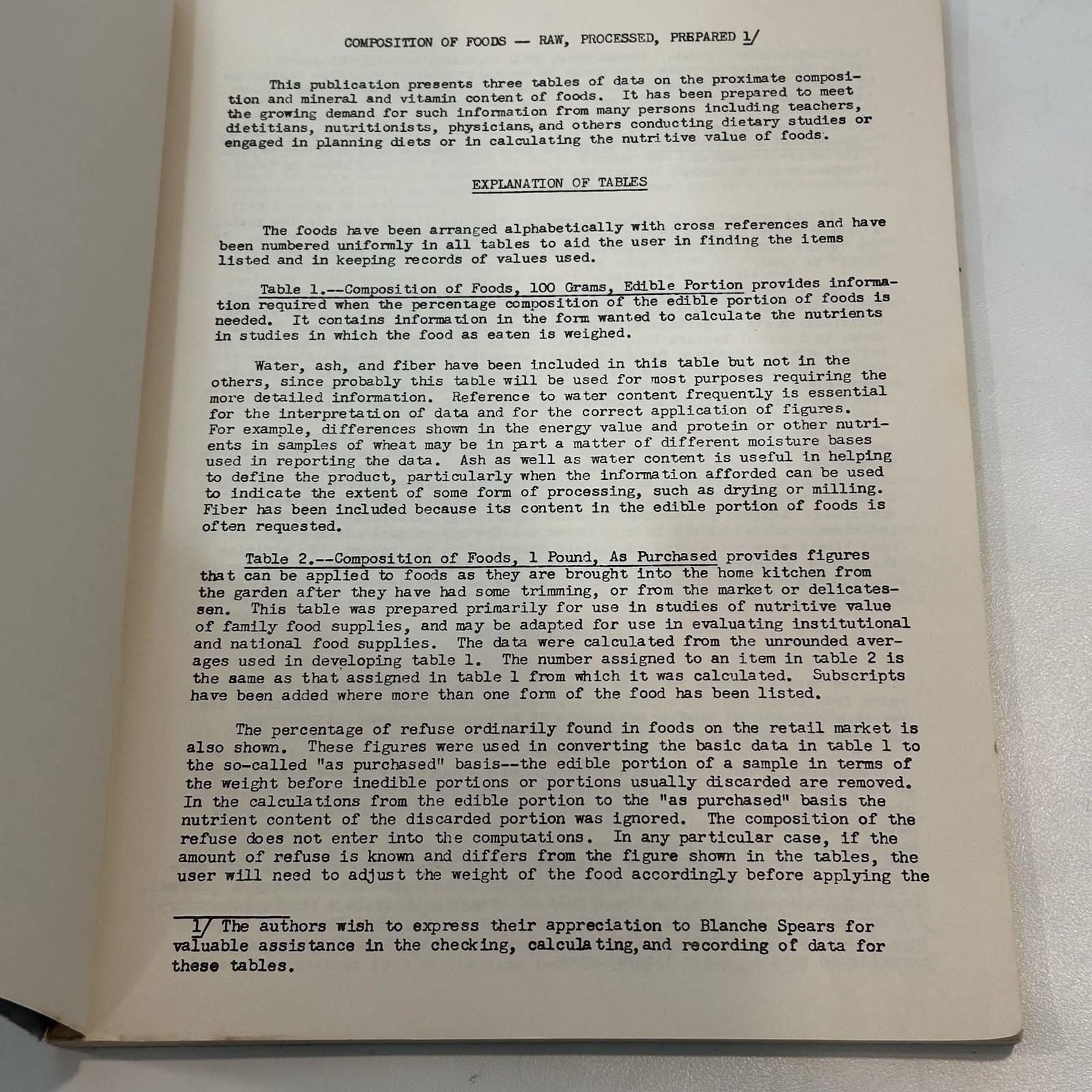 Vtg 1950 Composition Of Foods U.S. Dept Of Agriculture Research Handbook #8