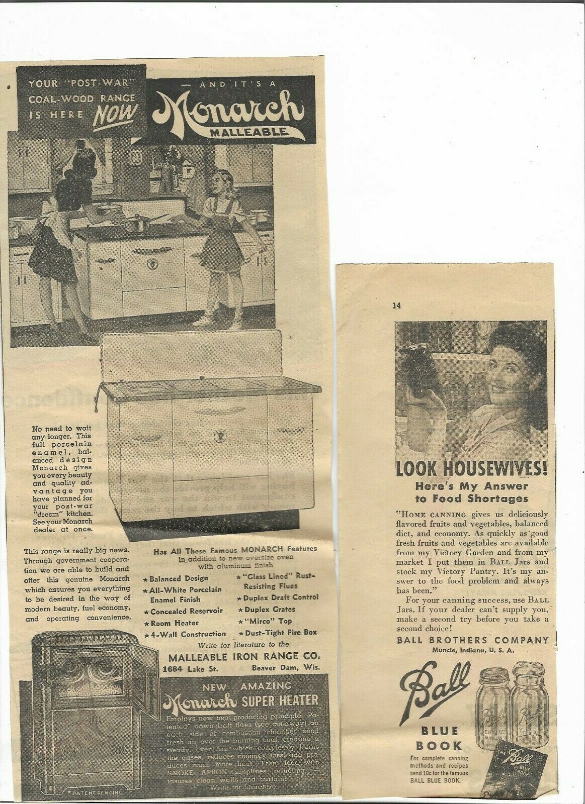Wisconsin 1944 Agriculture Farm Household 12 ads New Idea Hinman Monarch Ball