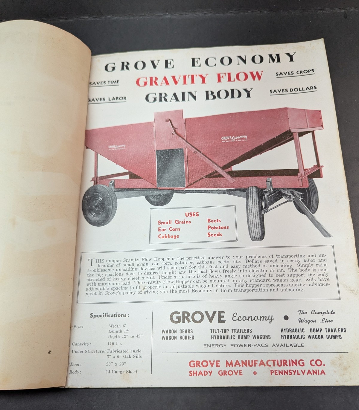 Vintage Grove Manufacturing Farm Wagon Catalog 9 Pages 1950’S