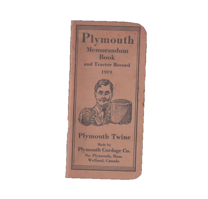 Advertising Plymouth Cordage Co No Plymouth Mass Memorandum Book Tractor 1919