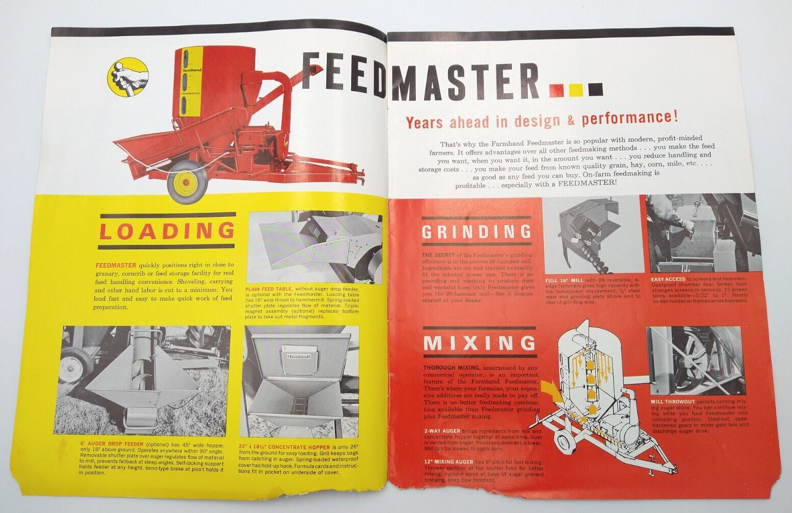 VTG 1960s Farmhand Feedmaster Dealer Sales Brochure 8 pg 8.5″x11″ Grinder Mixer
