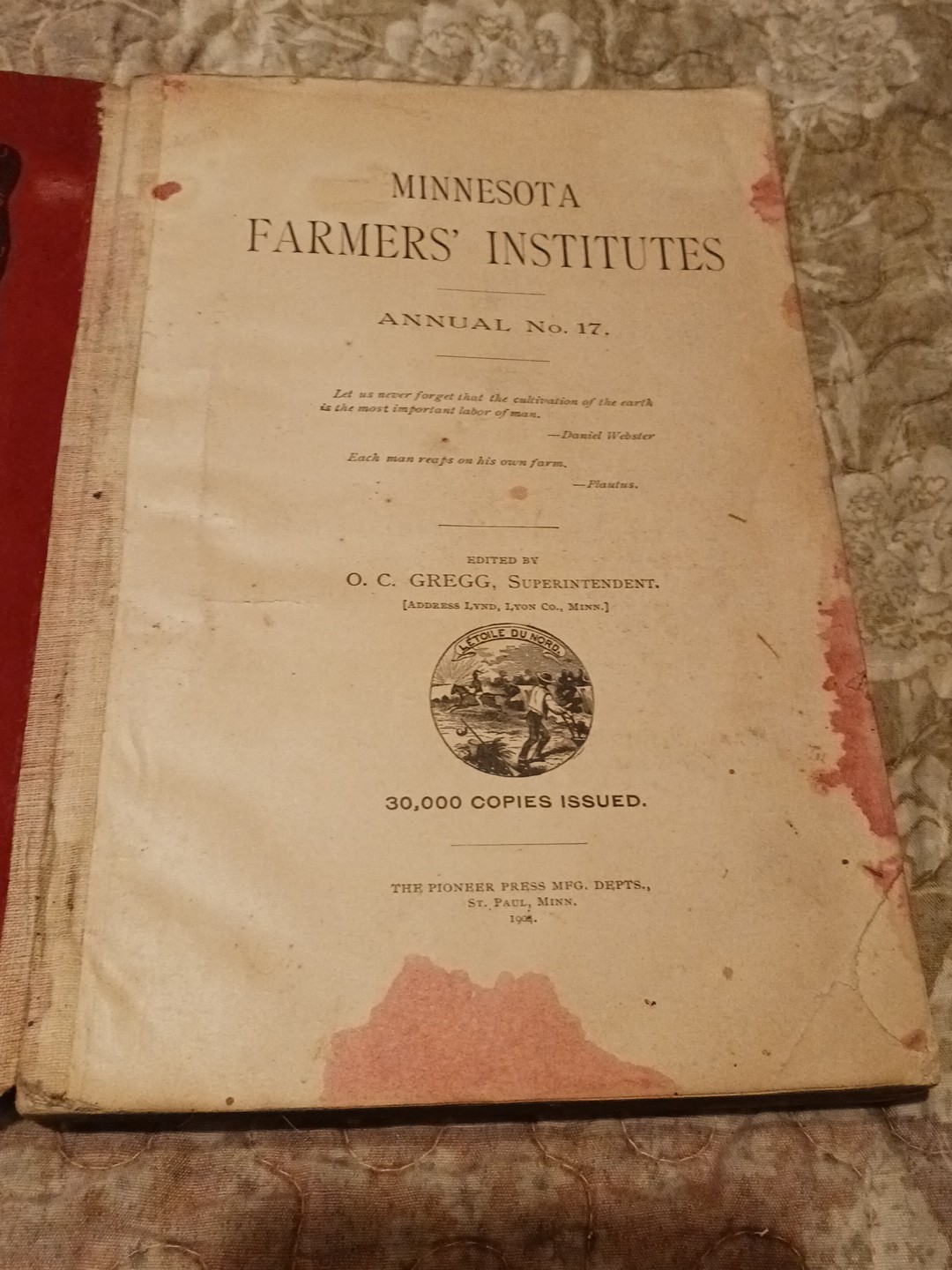 1904 Minnesota Farmers Institute Annual No. 17 Ag Education Listing And Ads