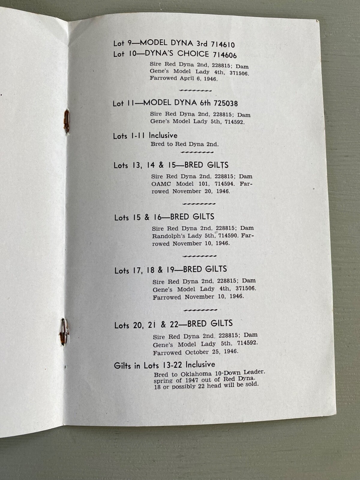 Vintage Purebred Durocs Hogs Pigs Sale Catalog Book Stillwater OK 1947 Farm Ag