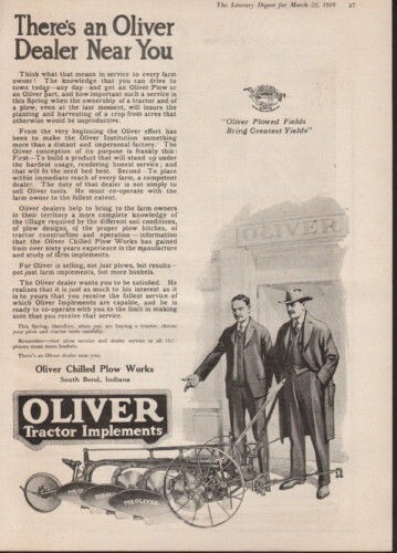 1919 OLIVER CHILL PLOW TRACTOR IMPLEMENT FARM SOUTH BEND AGRICULTURE AD 7946