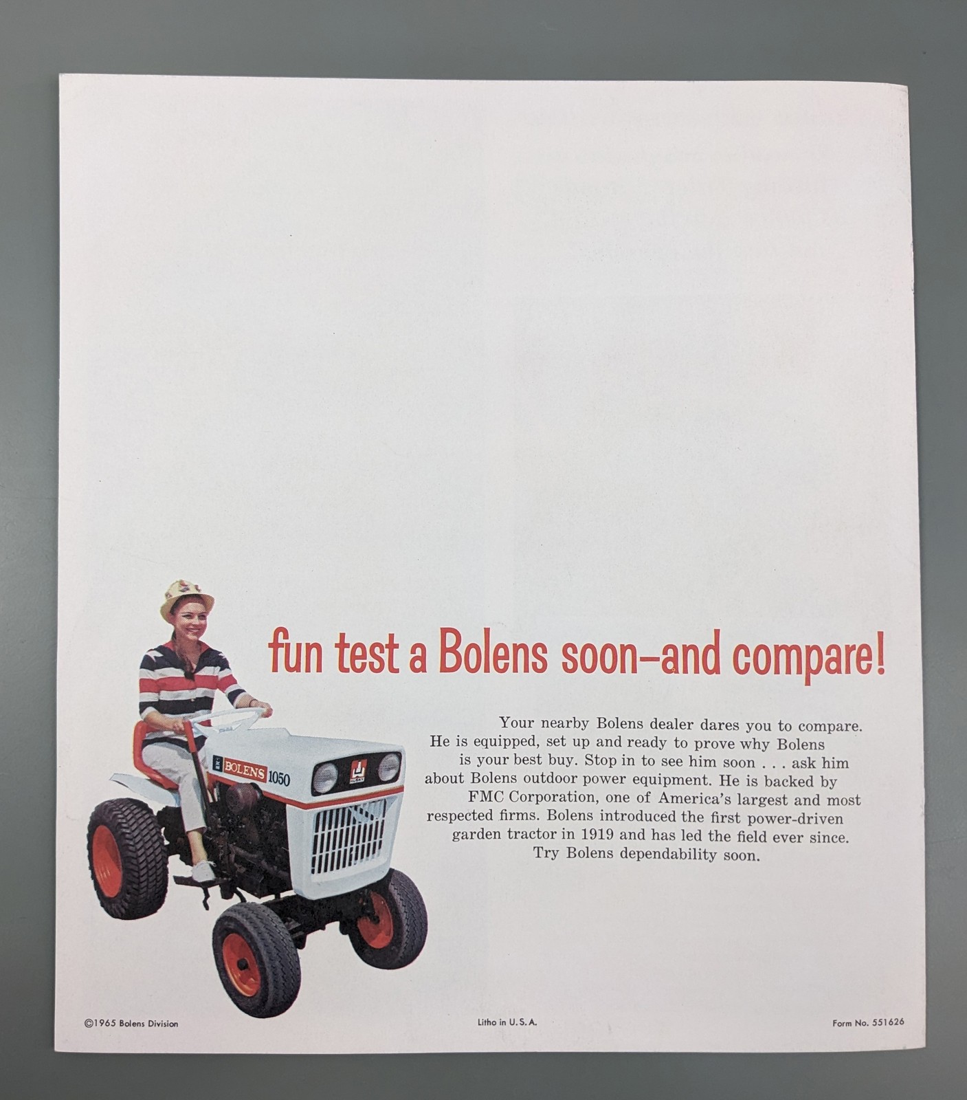 1965 FMC Bolens Mowers + Tractors Brochure ~ Yard Care The Way It’s Meant To Be