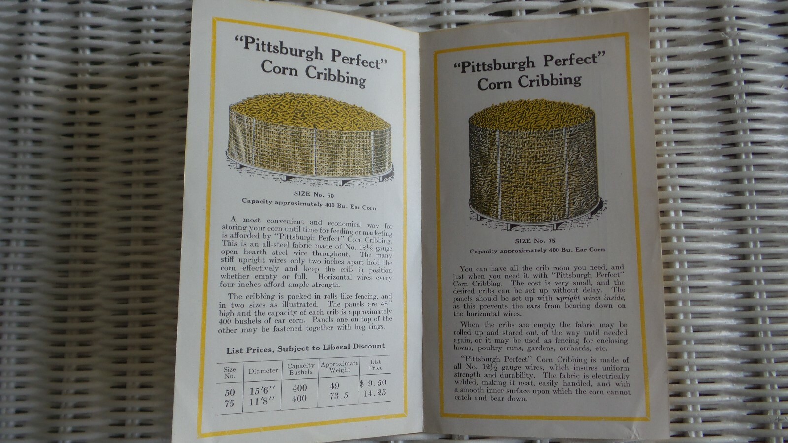 1922 Advertising Brochure PITTSBURGH PERFECT CORN CRIBBING