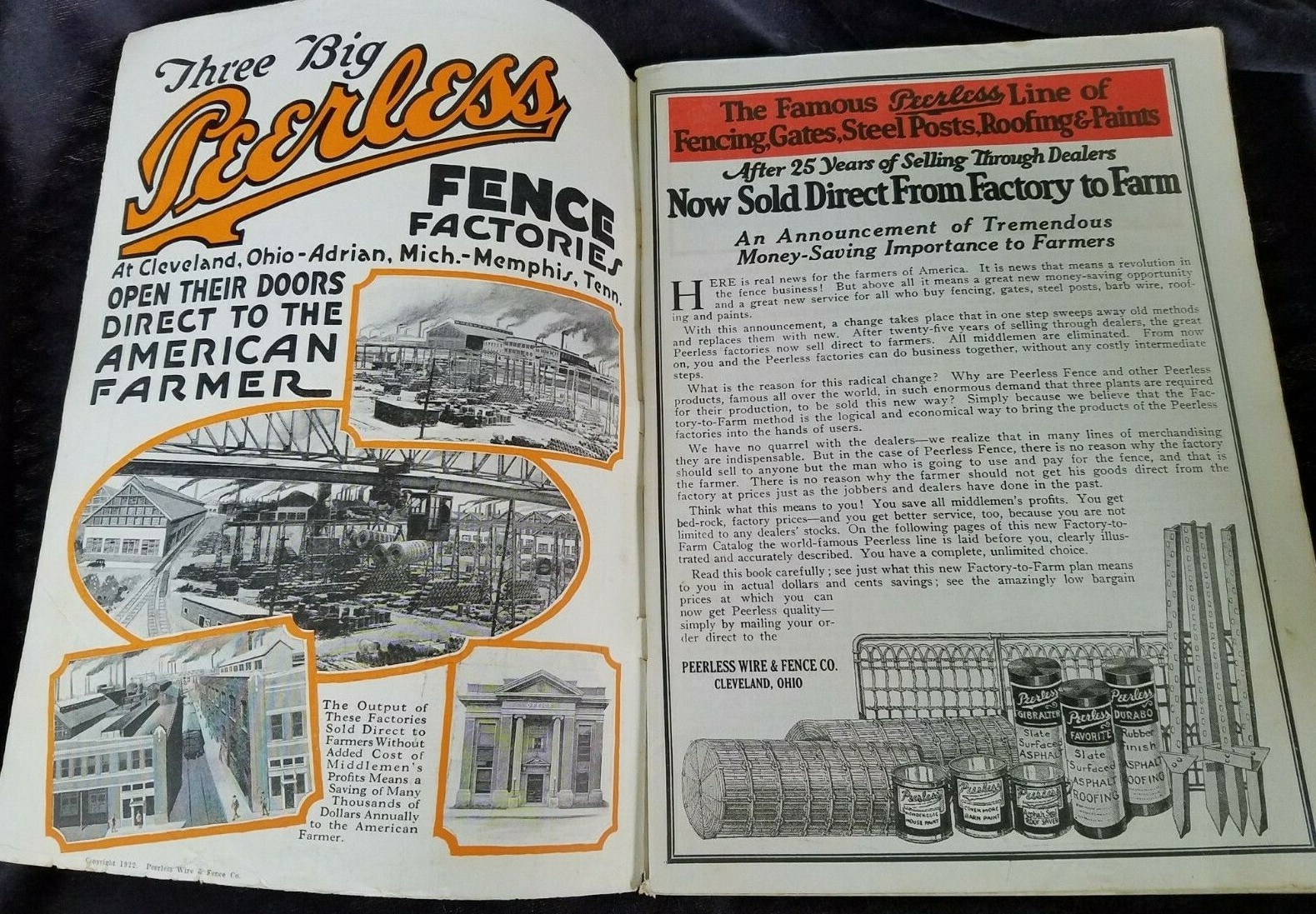 1922 Catalog PEERLESS Wire & Fence Co Cleveland OH Posts Roofing Paint Factories