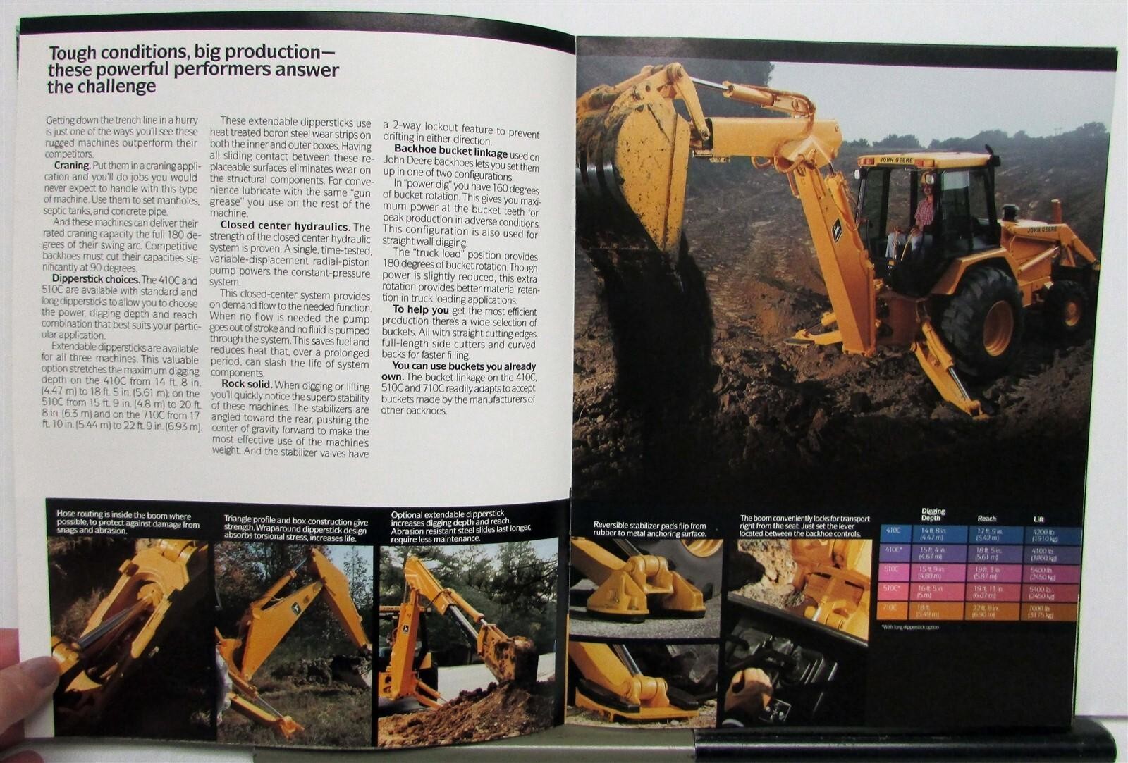 1989 John Deere 410C 510C 710C Backhoes Specification Construction Sale Brochure