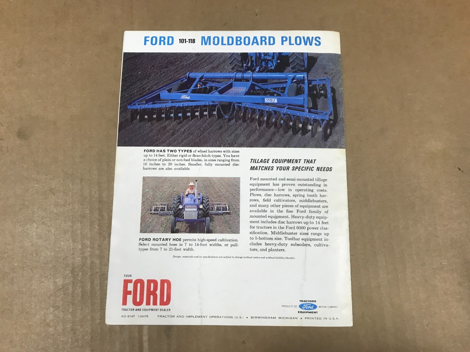 Vintage Ford Tractor 101-118 Moldboard Plows Salesman Brochure