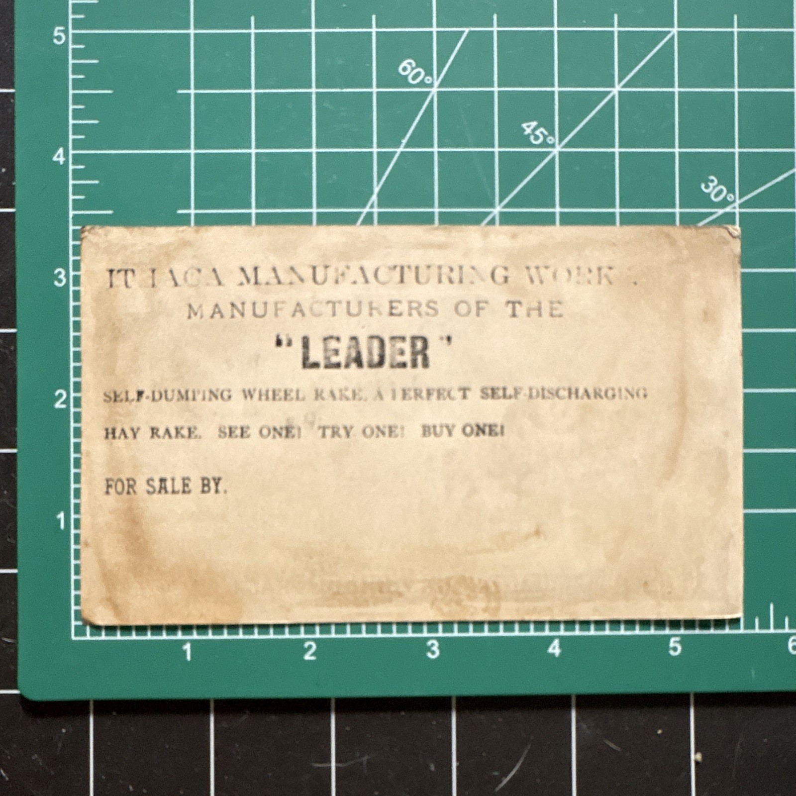 Ithaca Manufacturing Works “Leader” Hay Rake Agriculture Trade Card, Multicolor