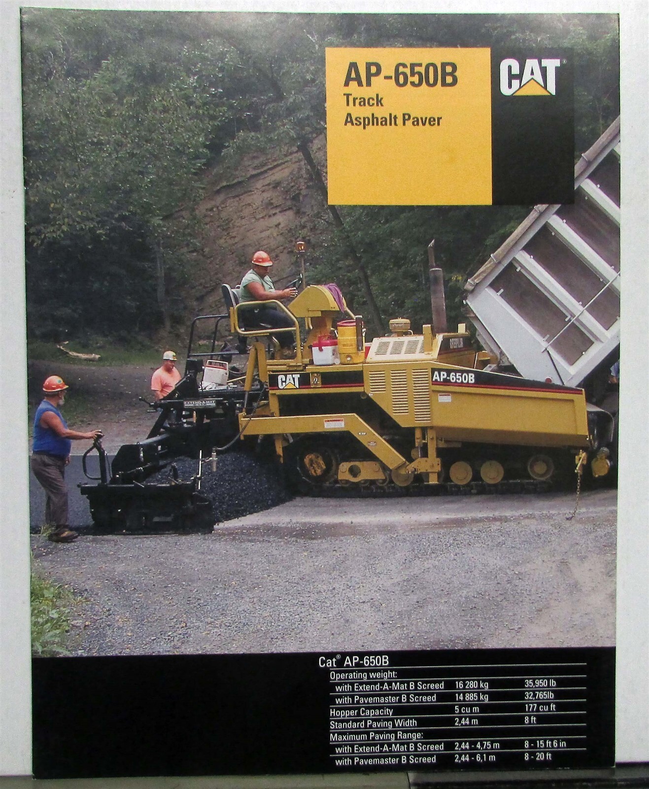 1998 Caterpillar AP 650B Track Asphalt Paver Specs Construction Sales Brochure