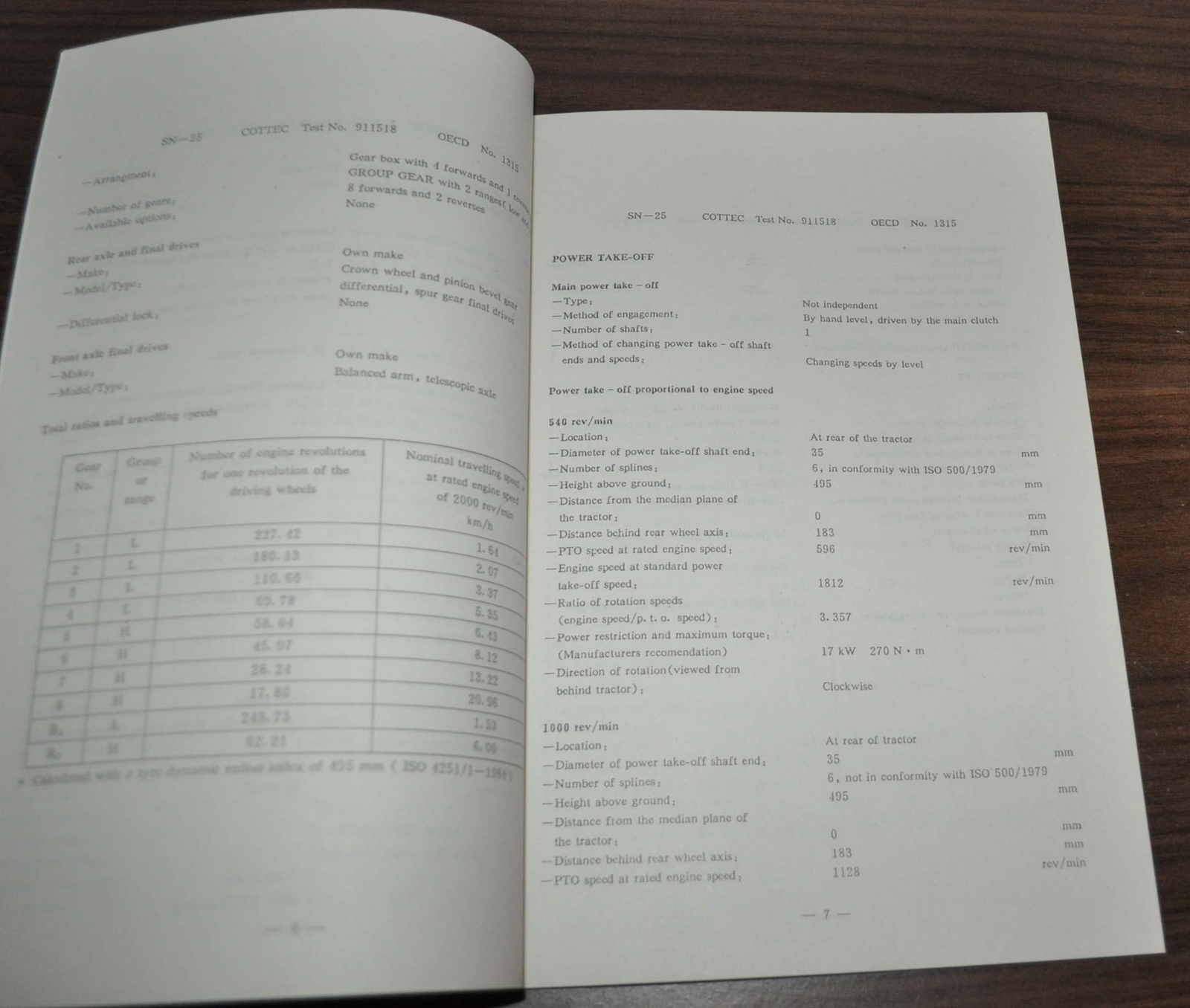 1991 Hubei Test Report Tractor China Specification Brochure Prospekt