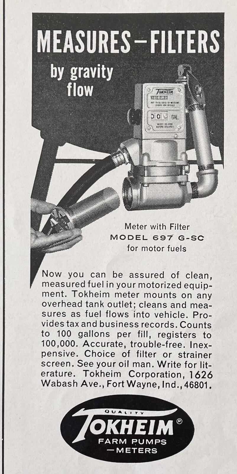1964 AD(XH37)~TOKHEIM CO. FORT WAYNE, IND. TOKHEIM MODEL 697 FUEL METER