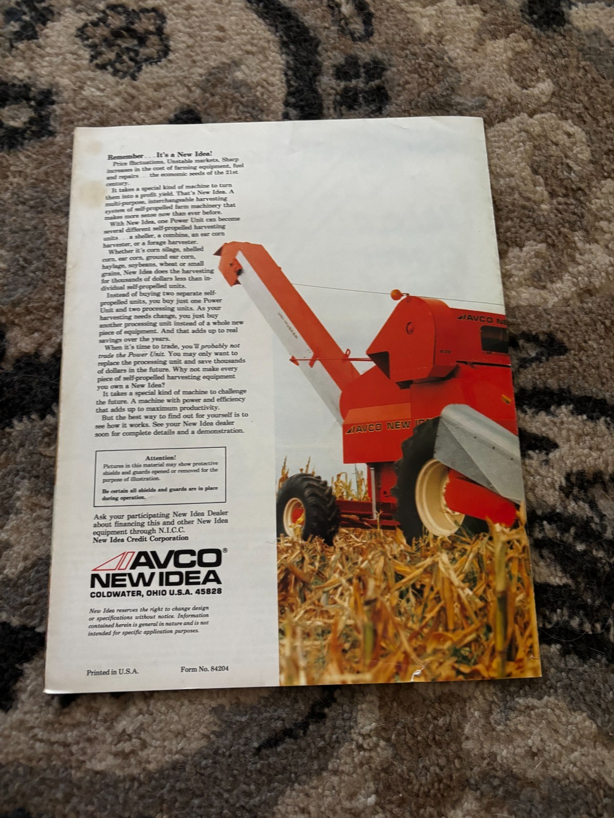 New Idea Uni-System Self Propelled Ear Corn Husker For 1984 Brochure DCPA26