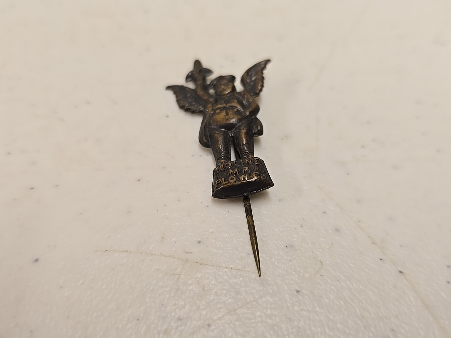 Antique 2″ Moline Plow Co Flying Dutchman Advertising Brass Stick Pin