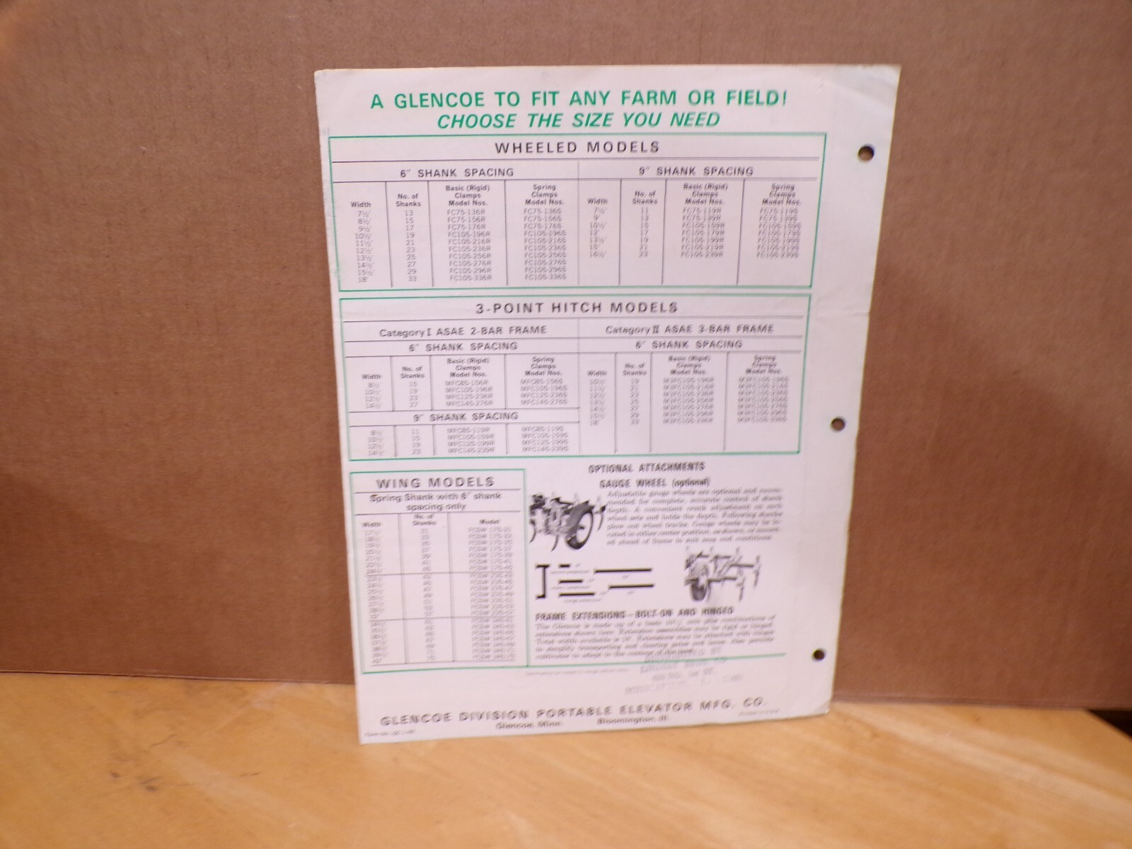 1965 Glencoe Cultivators Colored Dealer Brochure Glencoe Minnesota Agriculture
