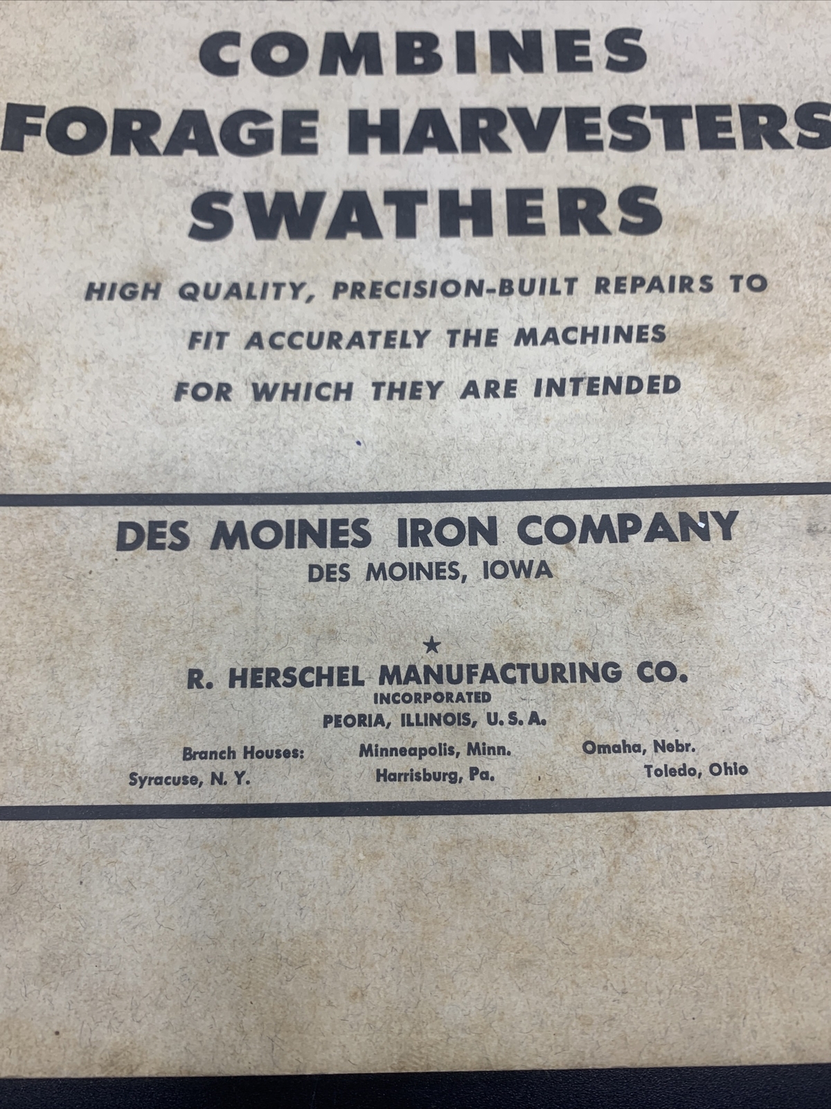 1959 Des Moines Iron Co Repair Parts Catalog Mowers/Combines/Swathers/Harvester