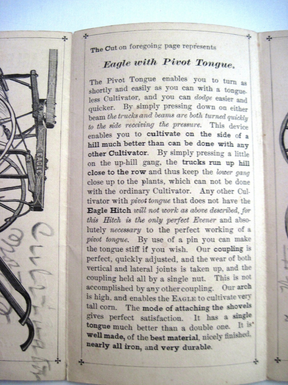 1880 Pull-Out Advertising Brochure for “Eagle Cultivator” w/ Great Pictures *