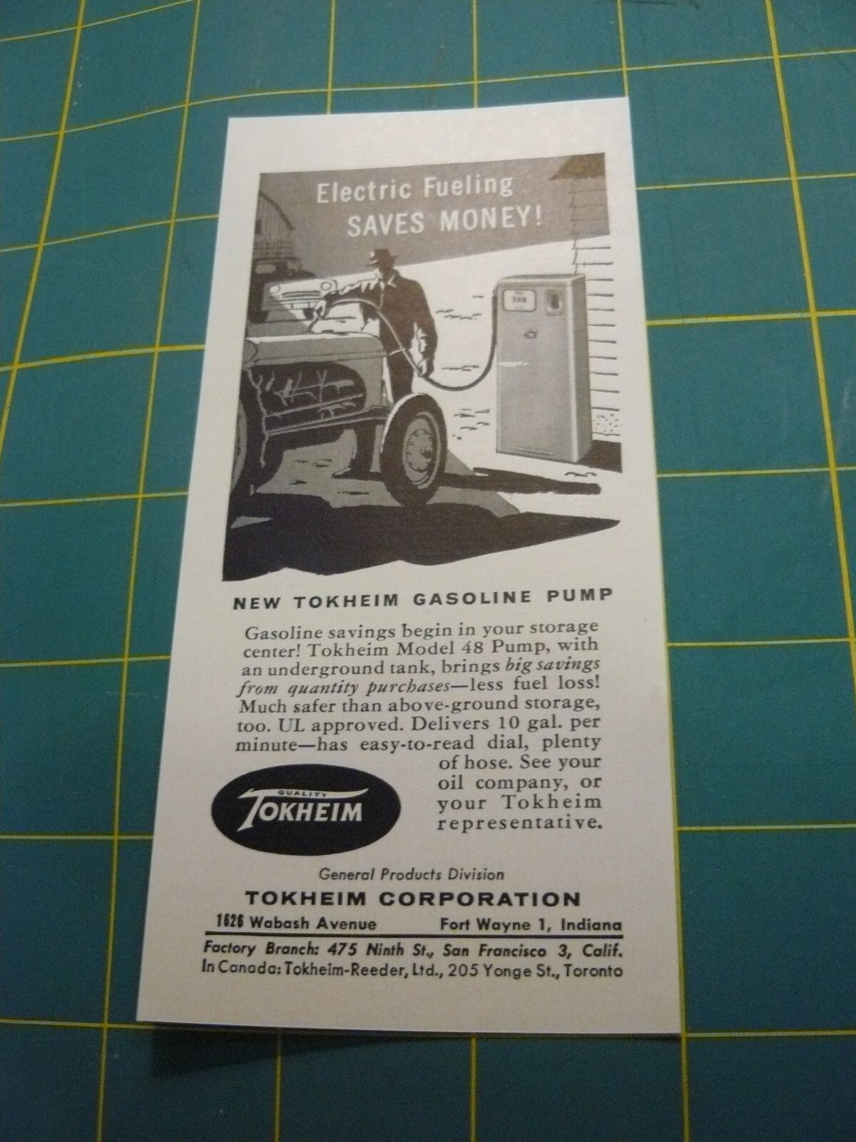 THE FARM QUARTERLY- SUMMER 1957-AD- TOKHEIM GASOLINE Mod 48 PUMP/ Ft. Wayne, IND