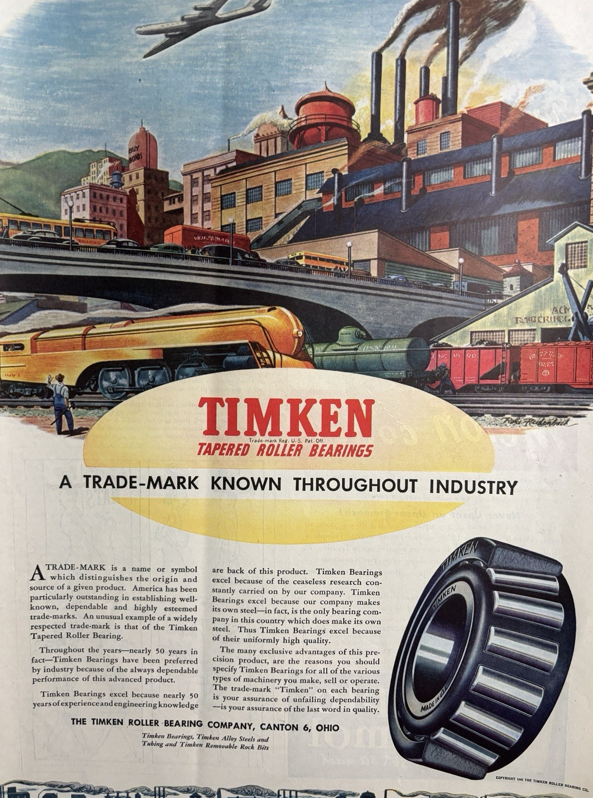 1945 Timken Roller Bearing Co Canton Ohio Tapered Industry Product VTG Print Ad