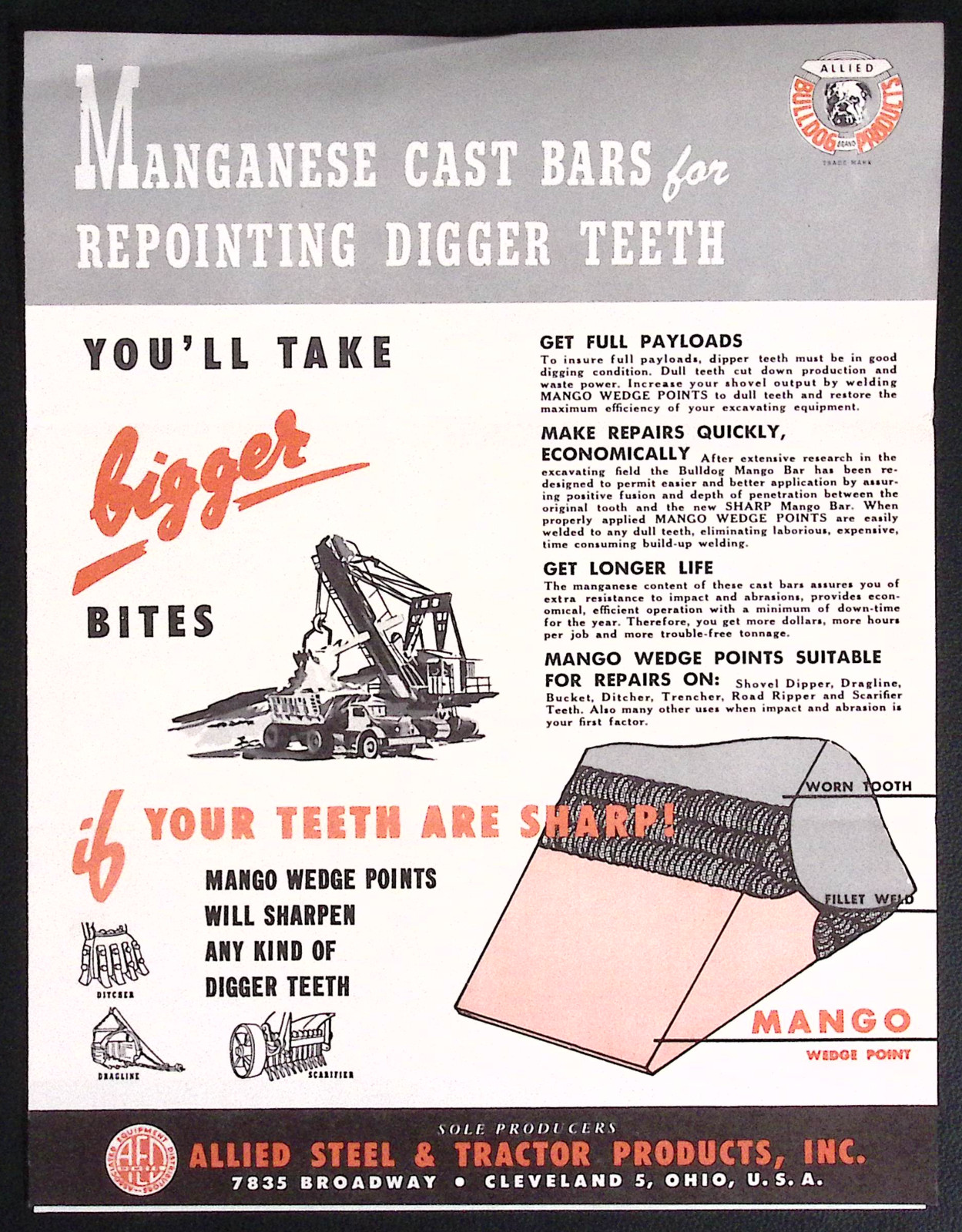 1950 Manganese Cast Bars Dogger Teeth Allied Steel & Tractor Products Brochure