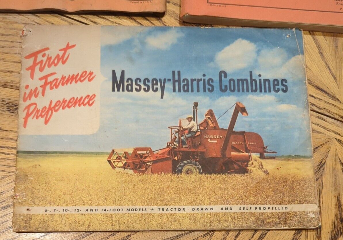 Massey Harris 1950’s Combine Sales Booklet Full Color Lot Of 2 Combine Pts &Man