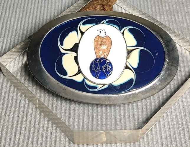 Case Colored Blue & WhiteBelt Buckle with Eagle Silvertone 3.5″
