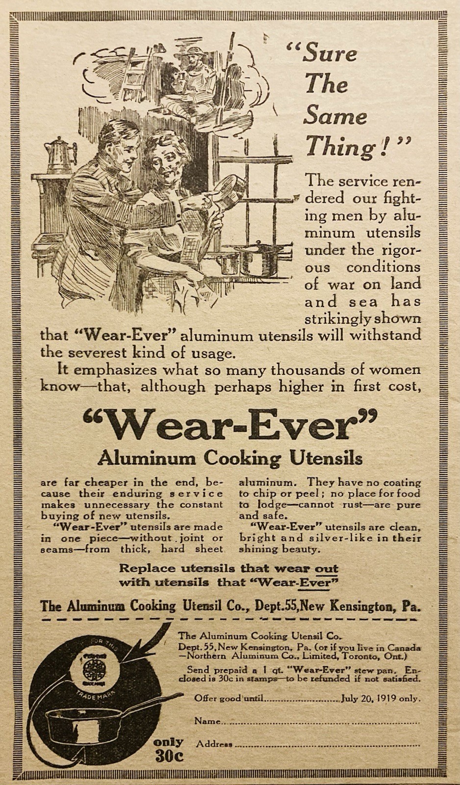 1919 AD.(PC9)~ALUMINUM COOKING UTENSIL CO. NEW KENSINGTON, PA. “WEAR-EVER” ITEMS