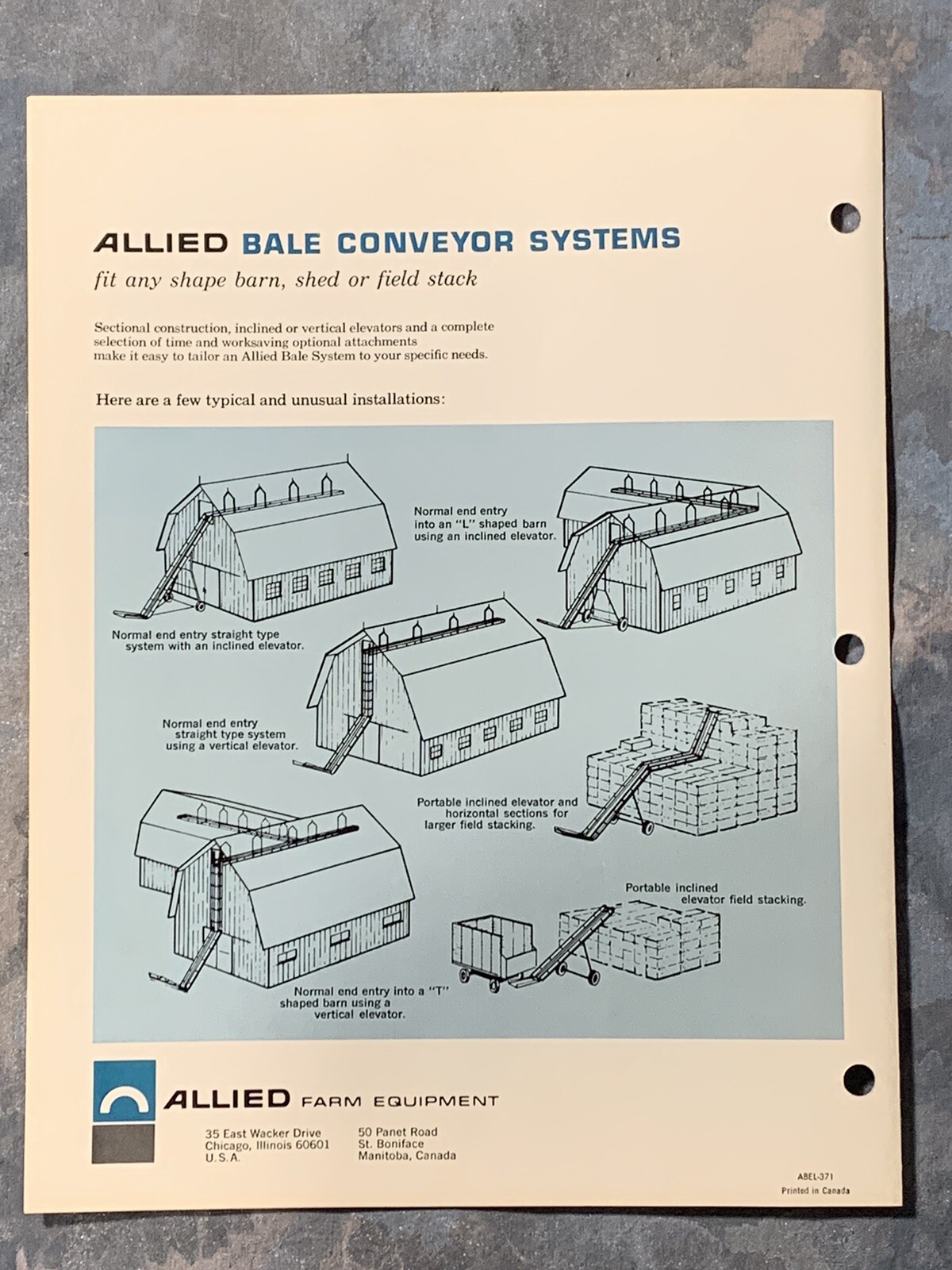 Allied Bale Handling Systems ~ Chicago IL ~Sales Info Catalog Pg~ Vintage
