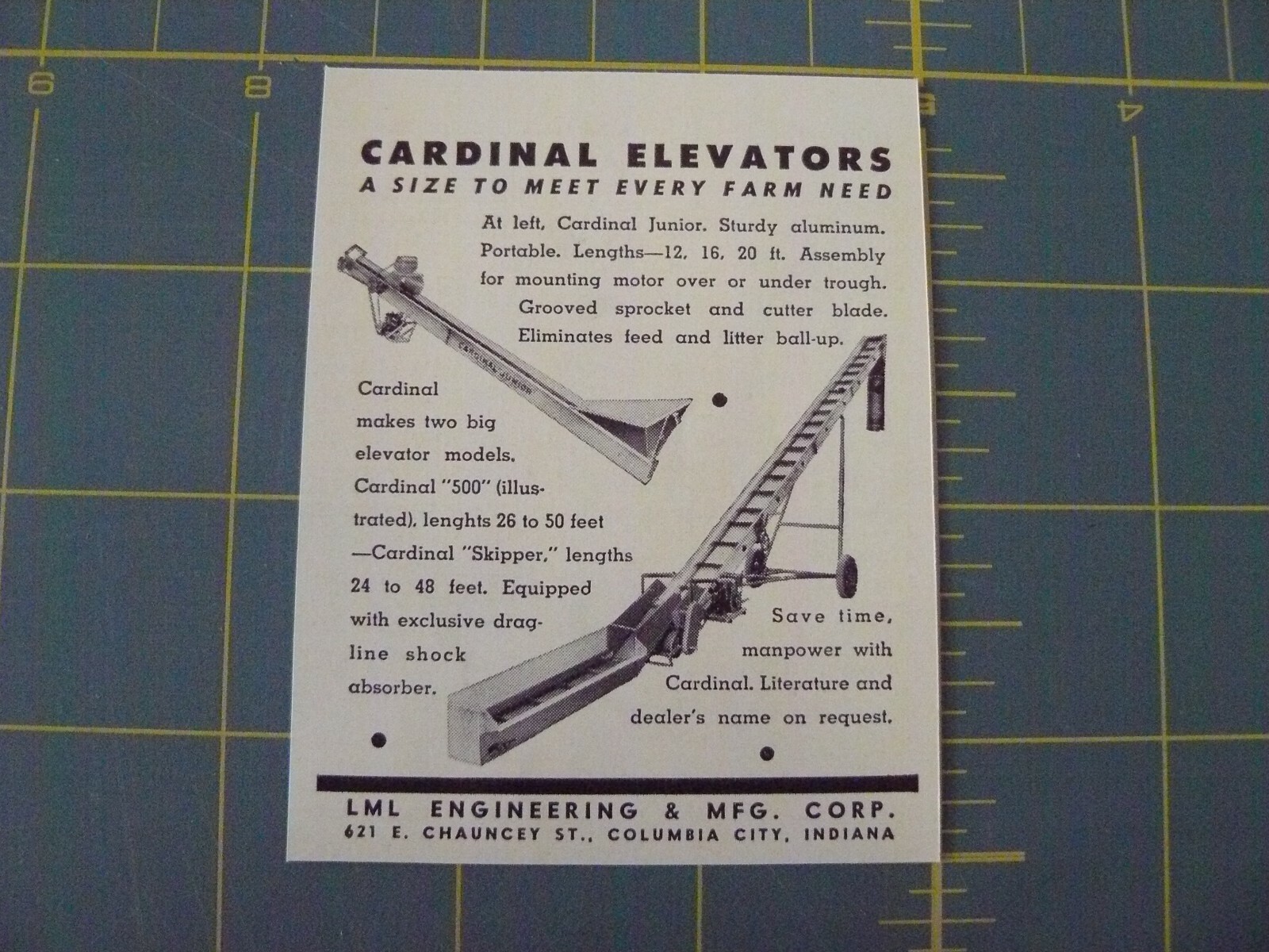 THE FARM QUARTERLY- SUMMER 1957-AD- CARDINAL ELEVATORS Many/ Columbia City, IND