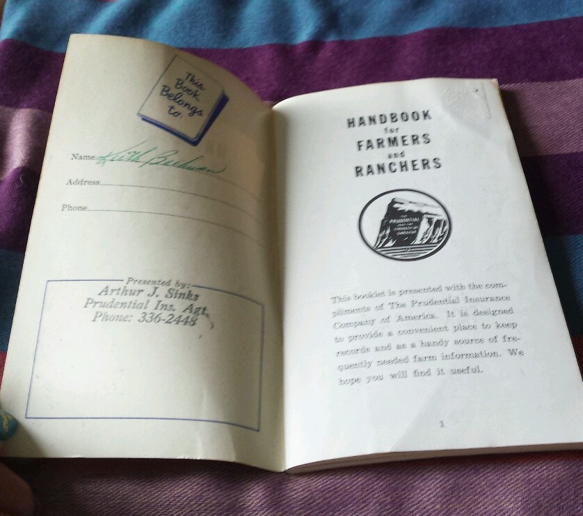 VTG EARLY 1960’S PRUDENTIAL INSURANCE CO HANDBOOK FOR FARMERS & RANCHERS